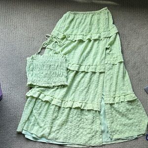 Lulu's Light Green Ruffled A-Line Skirt Set